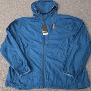 NWT 5.11 Tactical Packable Cascadia Windbreaker Jacket Blue Hooded Mens 2X